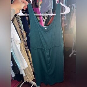 Tank Drawstring Waist Romper in Teal